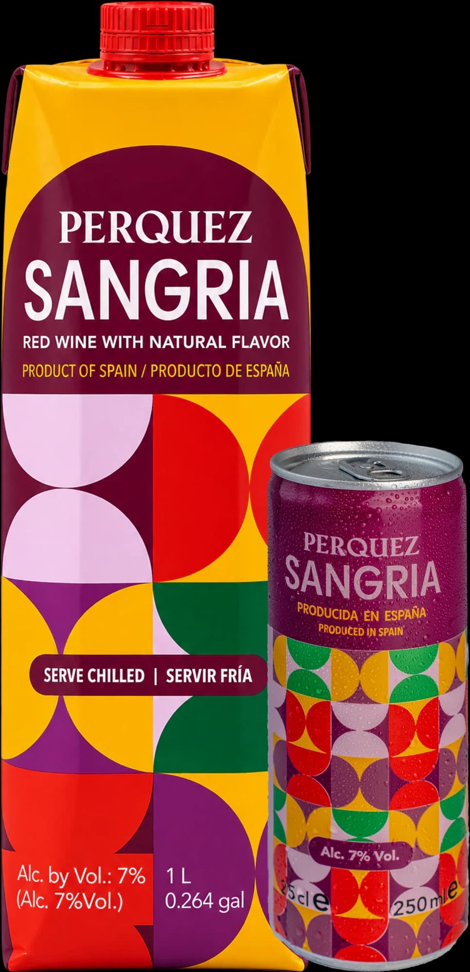 Sangría Perquez en brik de 1 litro y en lata de 250 ml